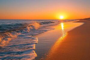 A Beautiful Sunset on the Beach with Waves photo
