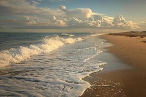 Beach with Waves and Sky with Clouds photo