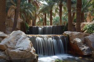 A Waterfall in the Middle of a Palm Grove Background photo