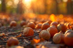 Group of Nuts on Ground in the Sun photo