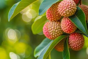 Litchi Fruit Hanging from Tree Background photo