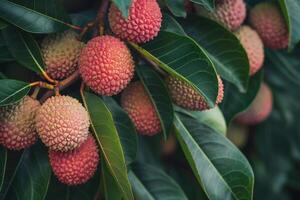 Litchi Fruit Hanging from Tree Background photo