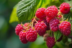 Raspberries Growing on Tree Branch Background photo