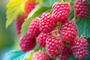 Raspberries Growing on Tree Branch Background photo