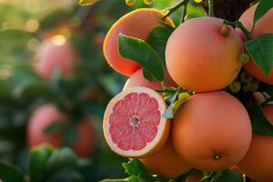 A Bunch of Grapefruit on a Tree Background photo