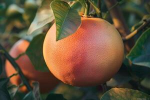 A Grapefruit on a Tree Background photo
