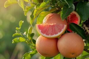 Grapefruit on Tree Background photo