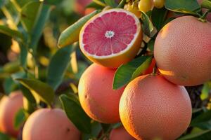 A Bunch of Grapefruits Hanging on a Tree Background photo
