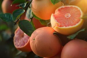 A Bunch of Grapefruit on a Tree Background photo