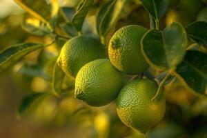 A CloseUp of a Bunch of Limes on a Tree Background photo
