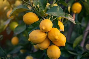 A Bunch of Lemons Hanging from a Tree Background photo