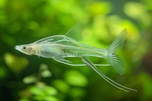 Fish with Long Tail and Fins in Aquarium Background photo