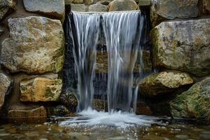 Waterfall Flowing over Rocks in Pond Background photo