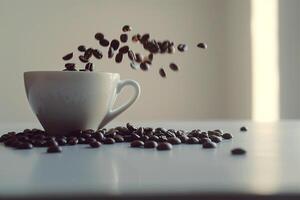 Coffee beans falling into a cup background photo