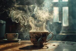 Cup of Coffee with Steam Coming Out Background photo