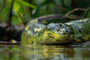 A Large Green Snake with Background photo