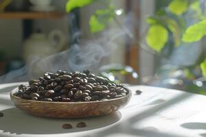 A Bowl of Coffee Beans with Background photo
