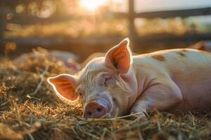 A Pig Laying Down in a Field Background photo