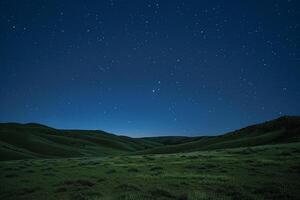 A Field with Grass and Trees under a Starry Sky Background photo
