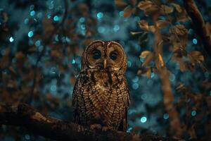 Owl on Tree Branch at Night, Background photo
