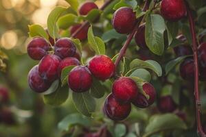 Plums on Tree Background photo