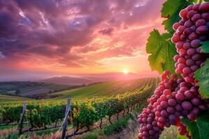 Grapes on vine at sunset background photo