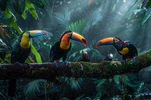 Toucan Family in the Jungle with Jungle Background photo
