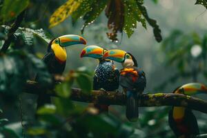 Toucan Birds in the Rainforest with Rainforest Background photo