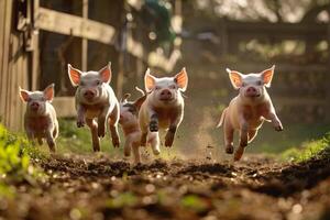Group of Pigs Running in a Field Background photo