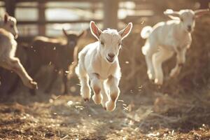 Group of Goats Running in a Field Background photo