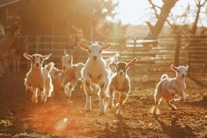 Herd of Goats Running in a Field Background photo