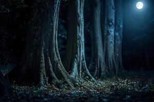 Full Moon Shining Through the Trees at Night Background photo