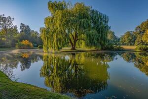Pond with a Tree in the Middle Background photo