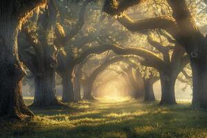 A Path That Is Lined with Trees and Grass Background photo