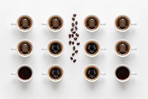 Coffee Beans Arranged in Row on White Surface Background photo