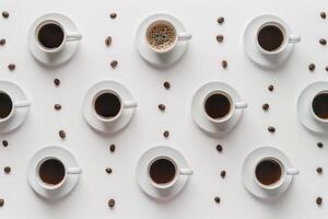 Coffee Beans and Cups on a White Background, Background photo