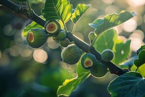 Figs on a Tree Branch with Sunlight Shining Through, Background photo