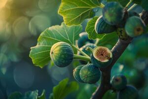 Figs on a Tree Branch with Sunlight, Background photo