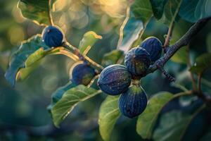 Figs on the Tree Branch with Sunlight Shining Through, Background photo