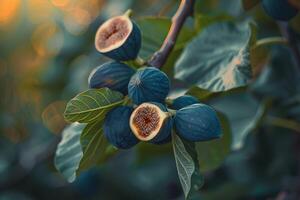 Figs on tree with blurry background photo