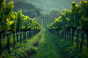 Vineyard with Rows of Green Vines Background photo