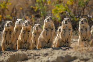 Group of Ground Squirrels Stand in a Line Background photo