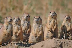 Group of Ground Squirrels Stand in a Line Background photo