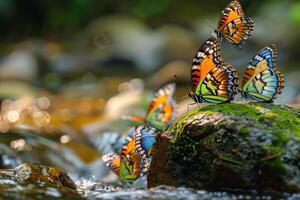 Butterflies on Rock in Stream Background photo