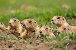 Group of Prairie Dogs in Grass Background photo