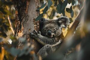 Koala bear in a tree background photo