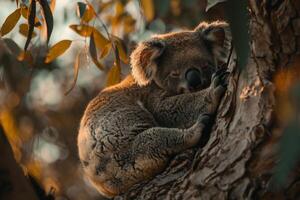 Koala bear sleeping in a tree background photo