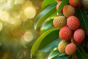 Bunch of Litchi Fruit Hanging from Tree photo