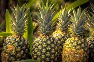 a group of pineapples are standing in a row photo