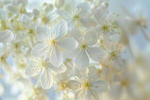 white flowers on a branch with a blue background photo